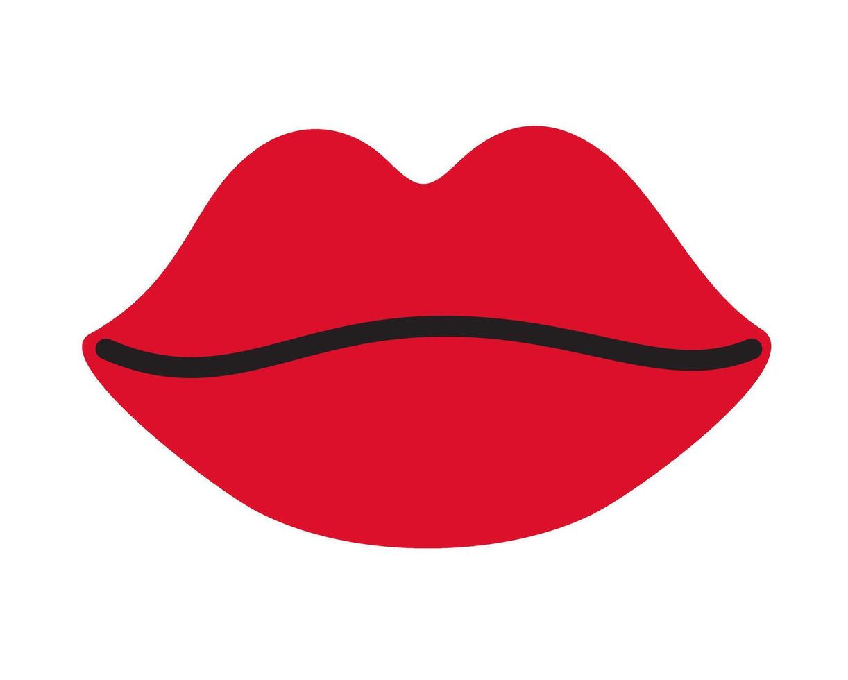 Red lips doodle style Hand drawn trendy flat style love isolated icon Romantic symbol of love for web graphic design poster tattoo Valentines Day Greeting card line art illustration vector