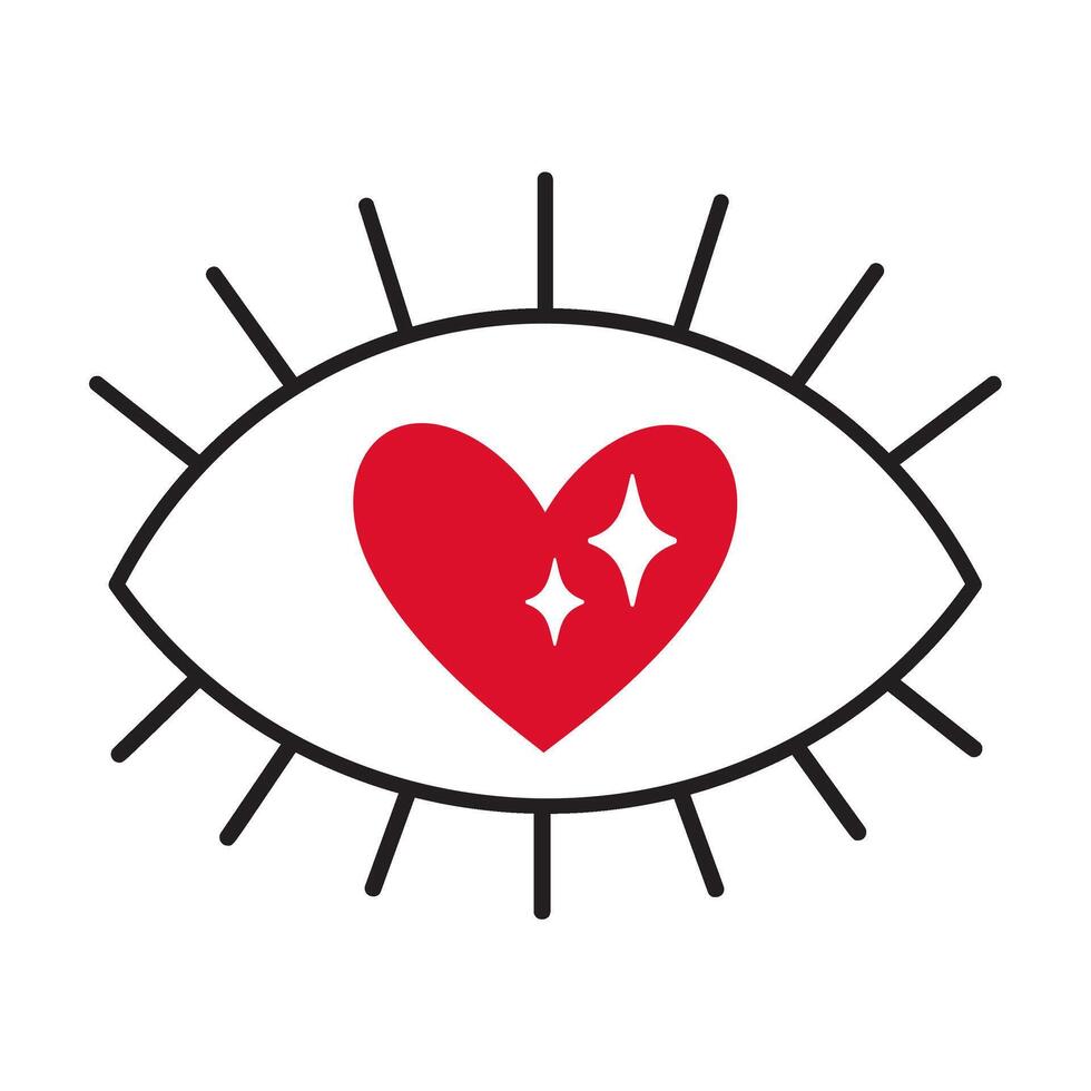 Eye with heart shaped pupil doodle style Hand drawn trendy flat style love isolated icon Romantic symbol of love for web graphic design poster tattoo Valentines Day card line art illustration vector
