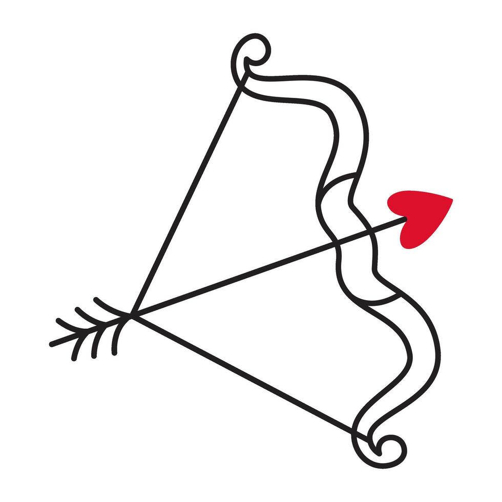 Cupid bow with an arrow doodle style Hand drawn trendy flat style love isolated icon Romantic symbol of love for web graphic design poster tattoo Valentines Day card line art illustration vector