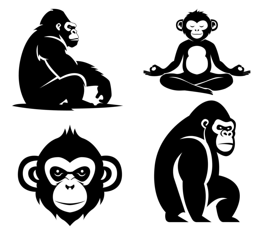 monkey gorilla chimpanzee logo creative and original for your business or company set illustration isolated on white background vector
