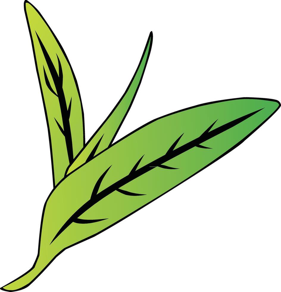 Hand-Drawn Green Tea Leaves Illustration in a Minimalist Cartoon Style vector