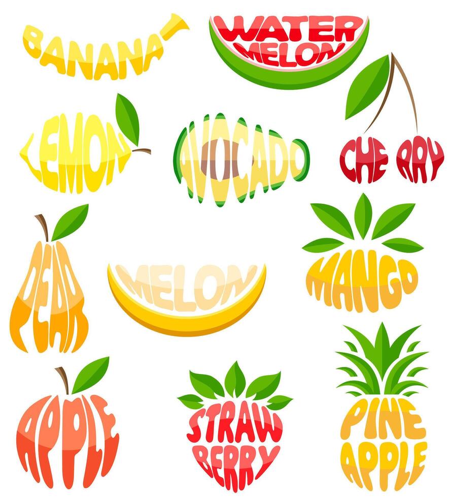 name of a fruits in the form a fruit logo creative and original for your business or company set logotype illustration isolated on white background vector