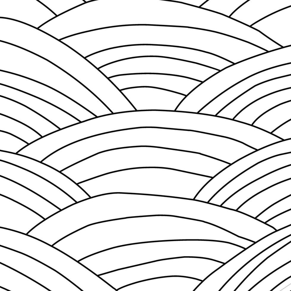 An abstract seamless pattern of black line art featuring curved and layered wave-like designs, ideal for backgrounds, wallpapers, or fabric designs. vector