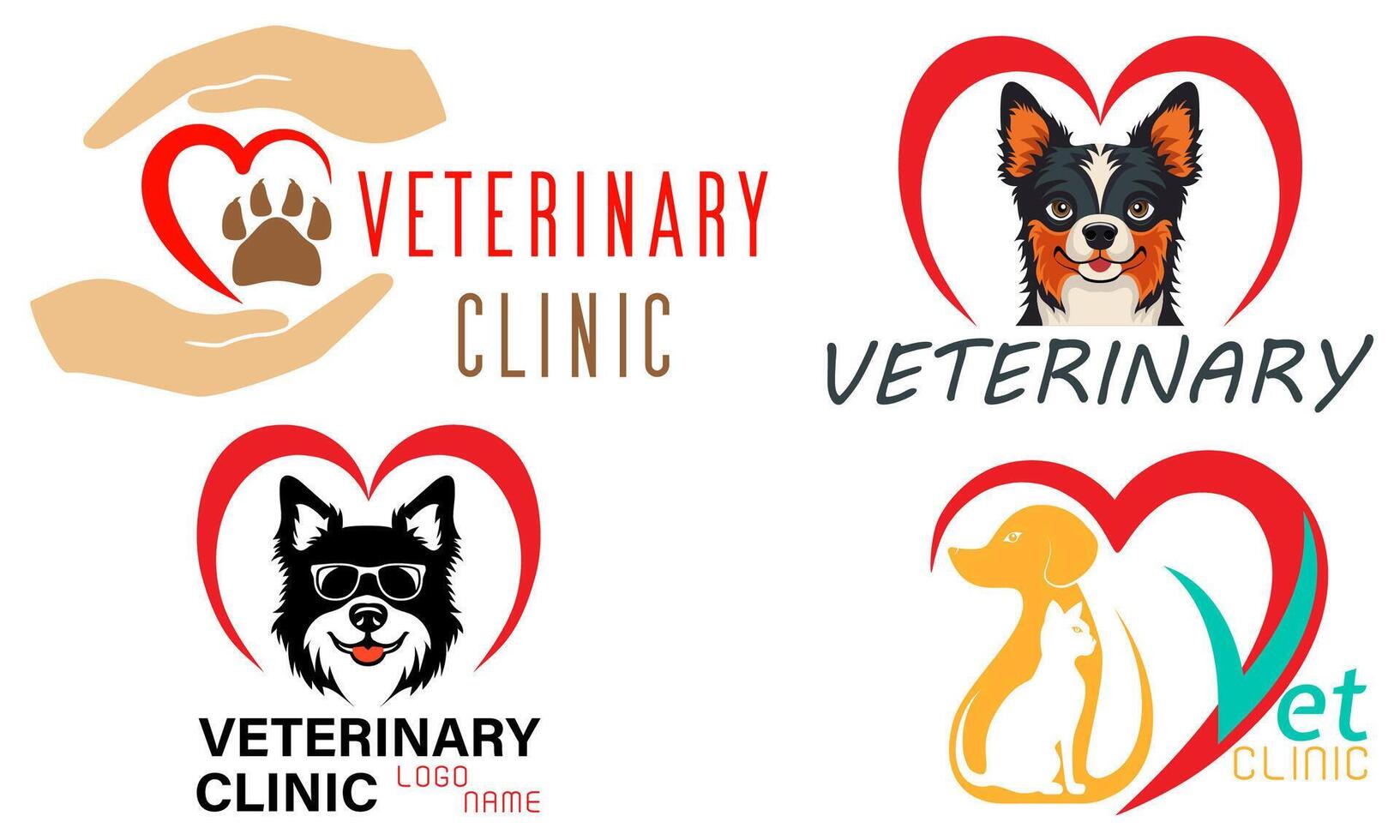 veterinary clinic pets cats and dogs logo for your business or company set logotype illustration isolated on white background vector
