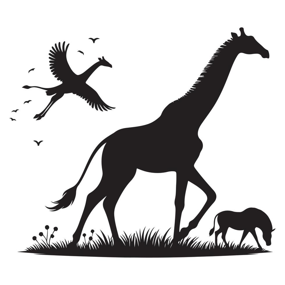 A graphic drawing of a tree and giraffe in chalk on a chalkboard. vector