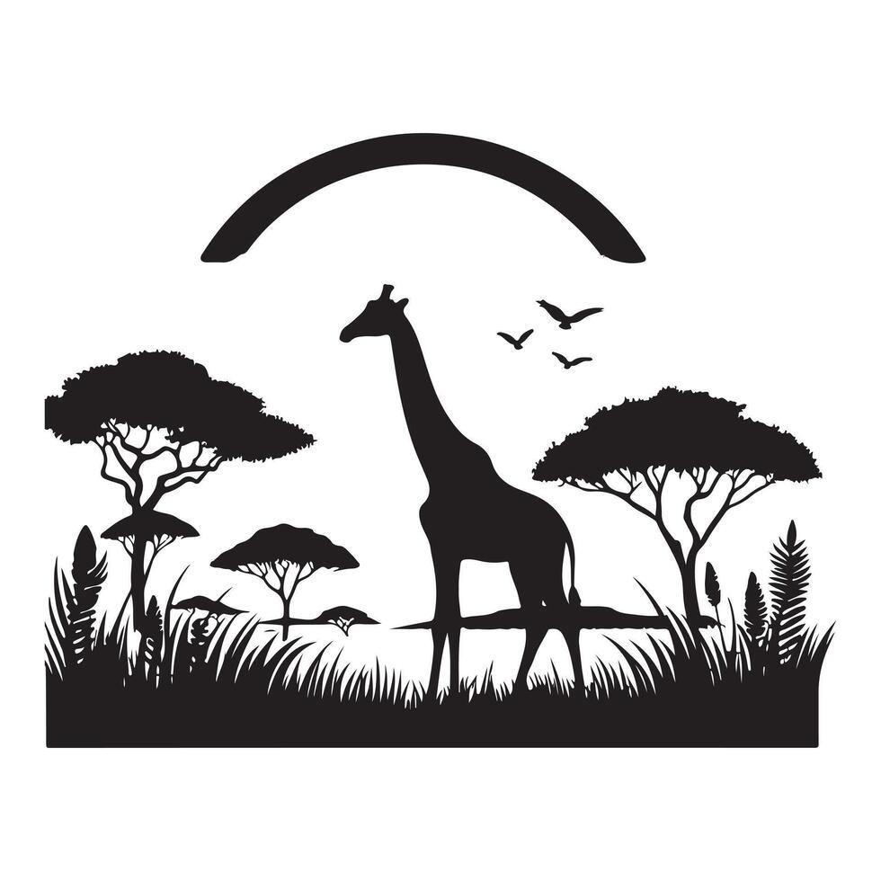 The cartoon drawing of a giraffe with a tree vector