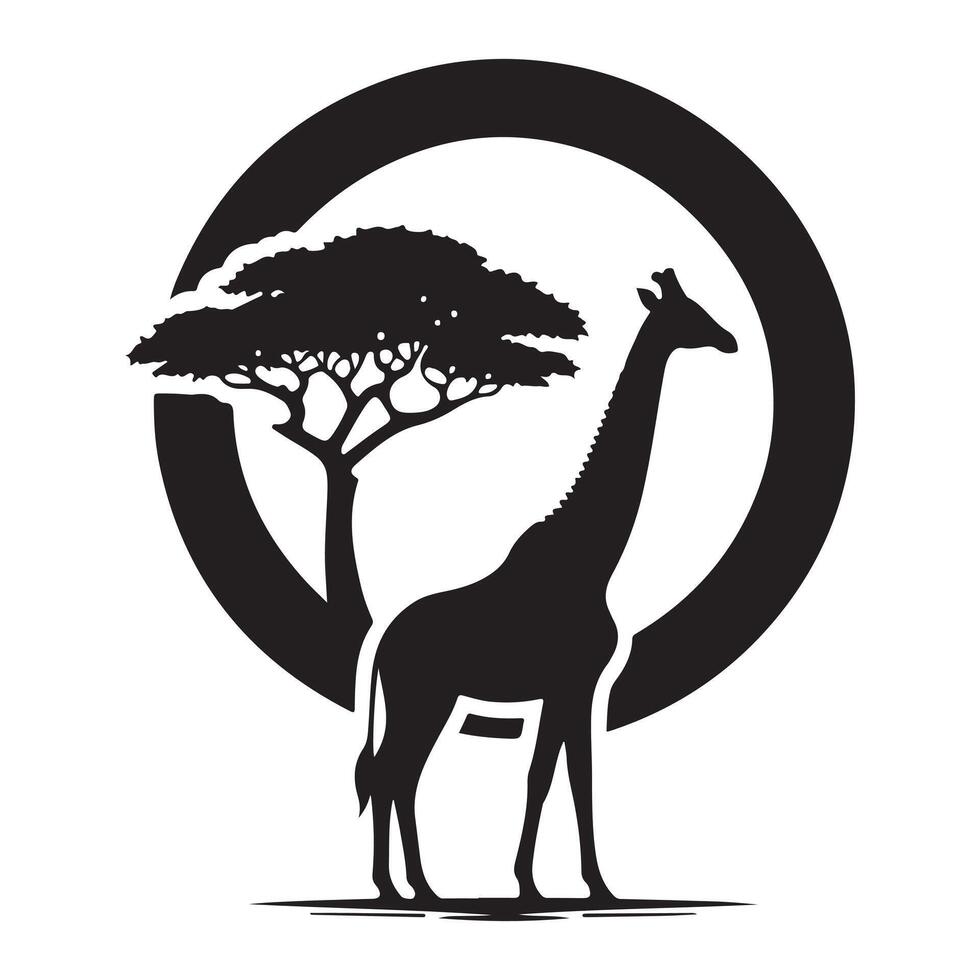 A giraffe is standing in the grass with a tree in the background vector