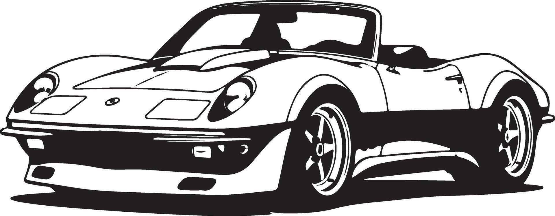 A black and white drawing of a sports car vector