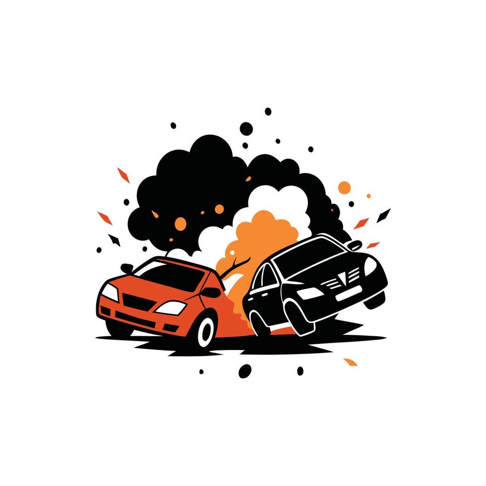 Dramatic Car Wreck Accident Illustration Design On White Background vector