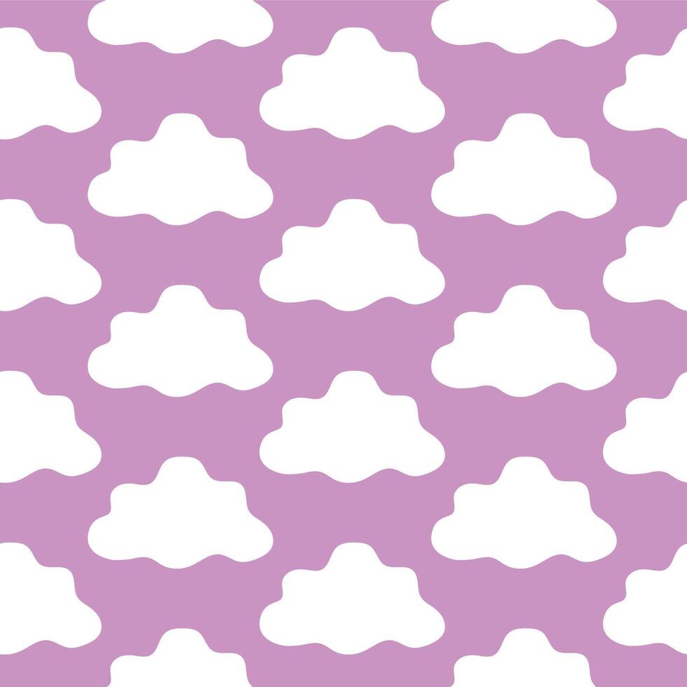 Seamless Pattern of White Clouds on Pink Background. Concept of sky art, cloud design, cute pattern, pastel theme, whimsical decor, playful illustration, graphic design element. Print Design, Textile vector