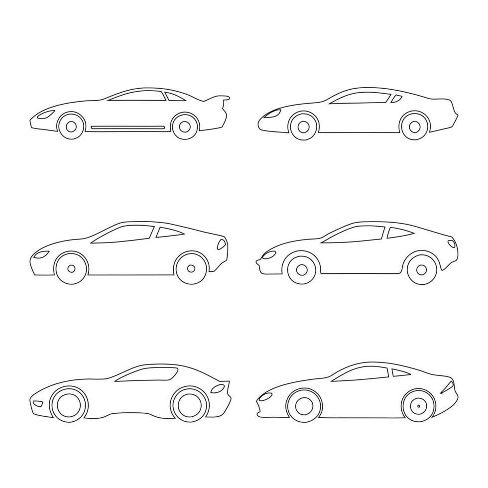 set of car icons.Linear Style Car line art Set Minimalist Automotive Illustrations vector