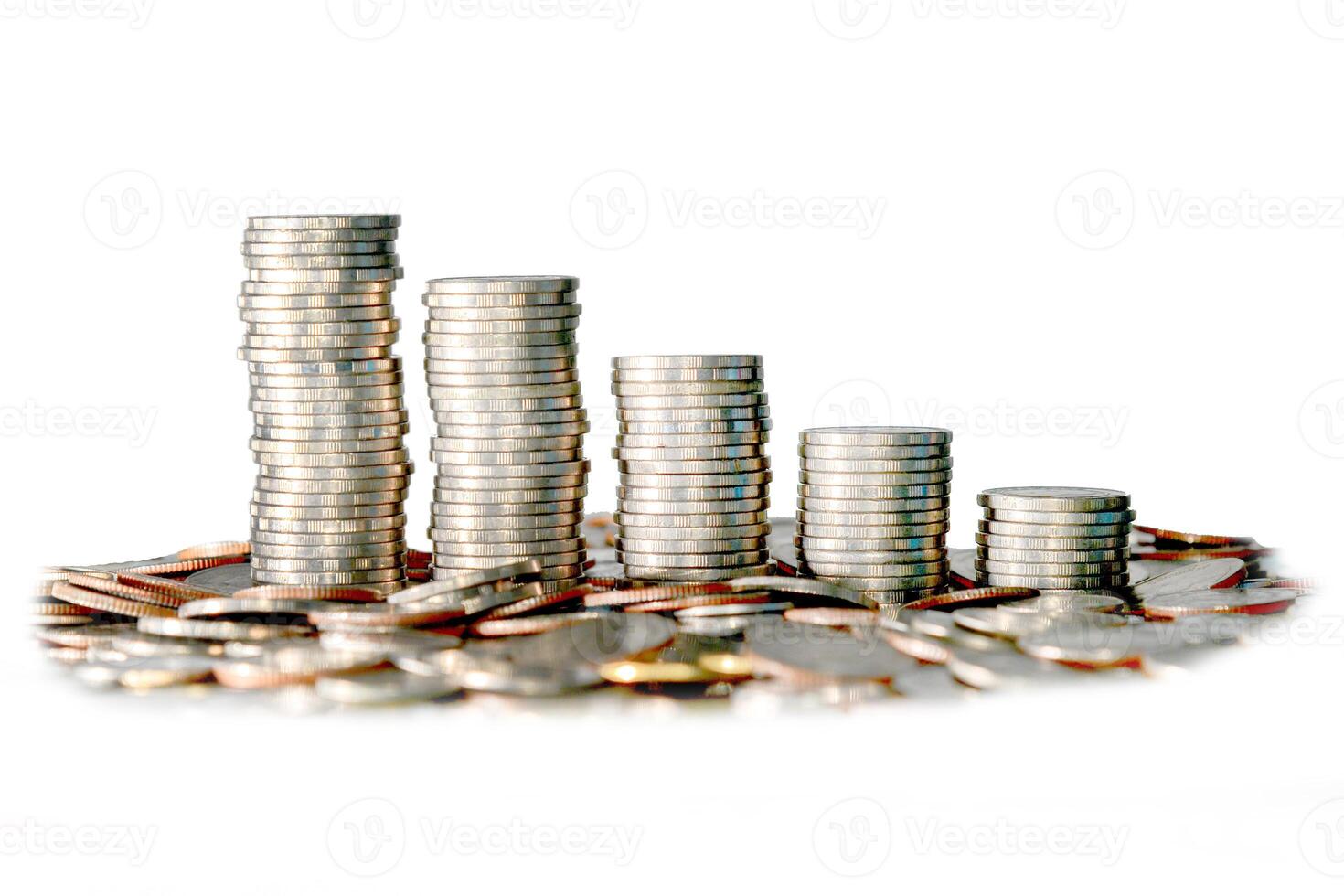 Stacked Coins on White Background Representing Financial Growth and Economic Success in Business and Investment Concepts photo