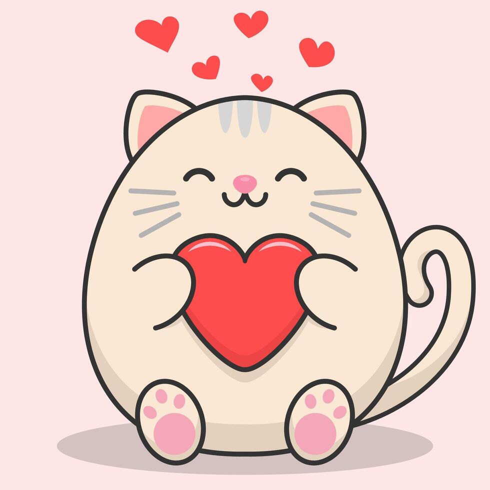 Cute cat holds heart in paws. Valentines day concept vector