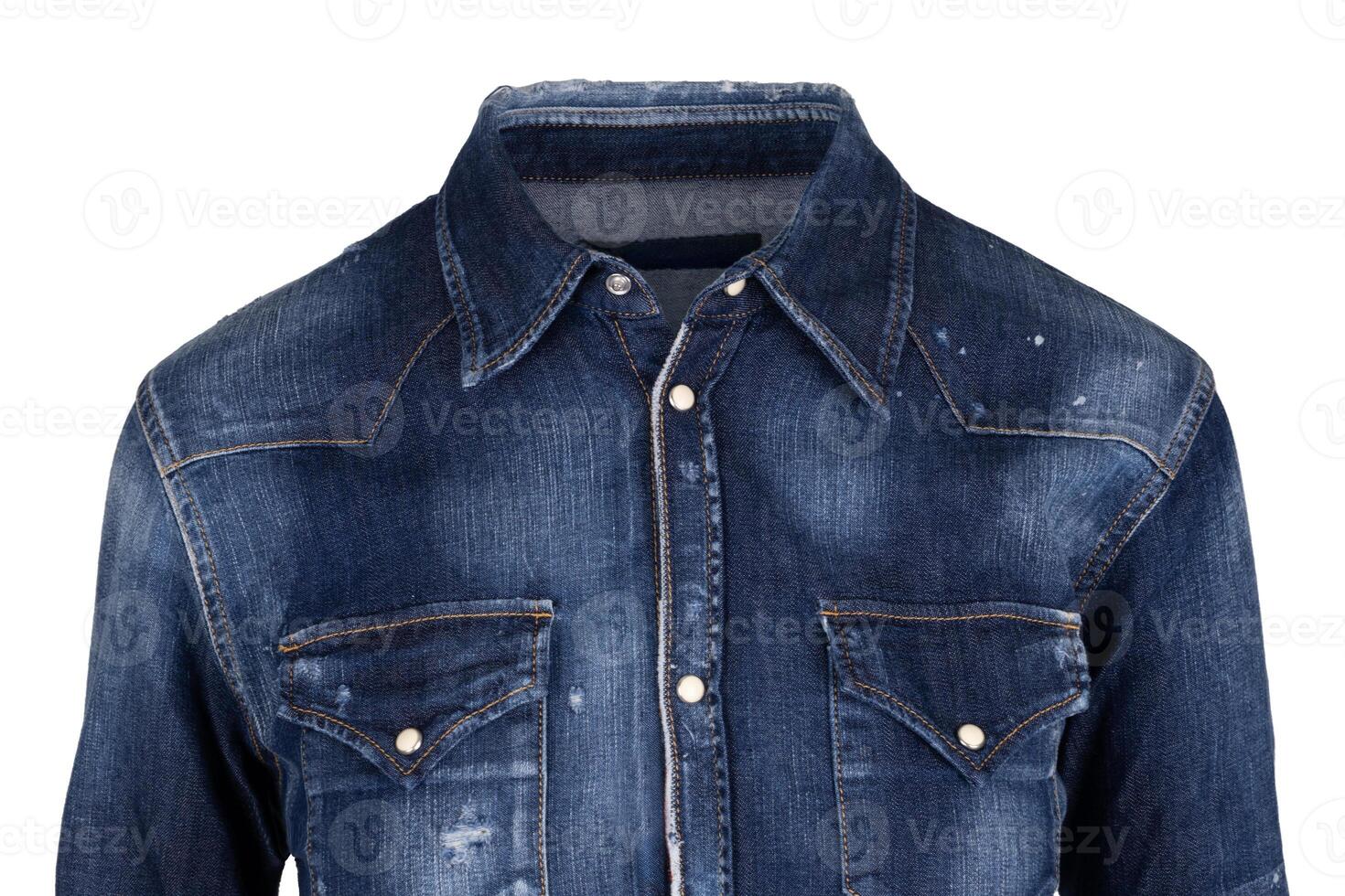 Denim Shirt with Faded Texture and Snap Buttons photo