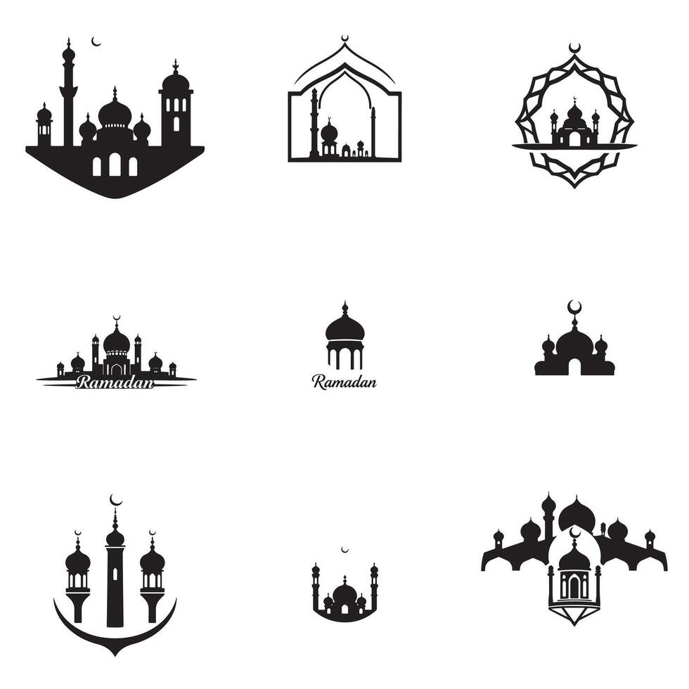 Islamic architecture icons set for Ramadan vector