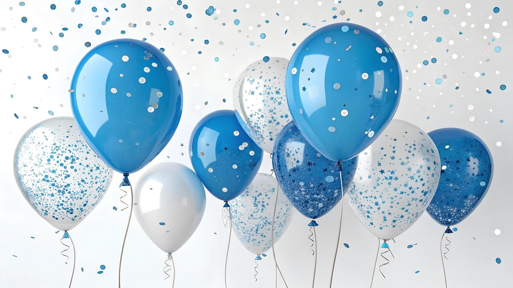 Blue and white balloons with confetti photo