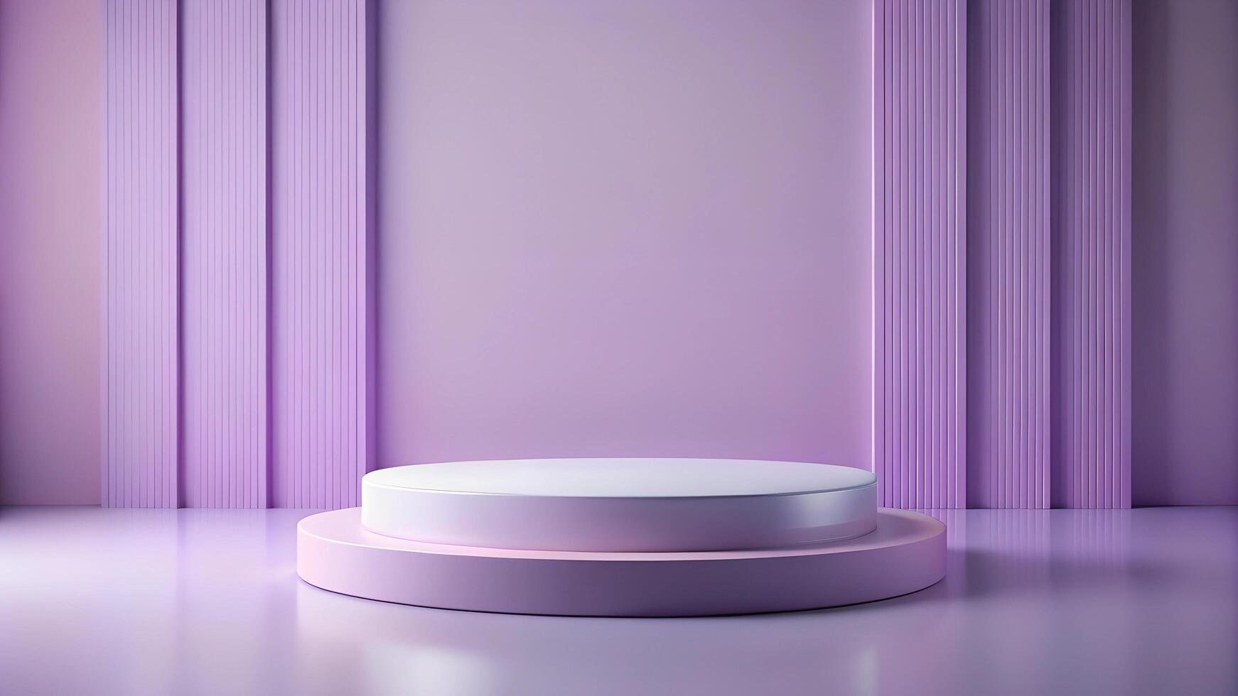 An empty podium in front of a purple wall photo