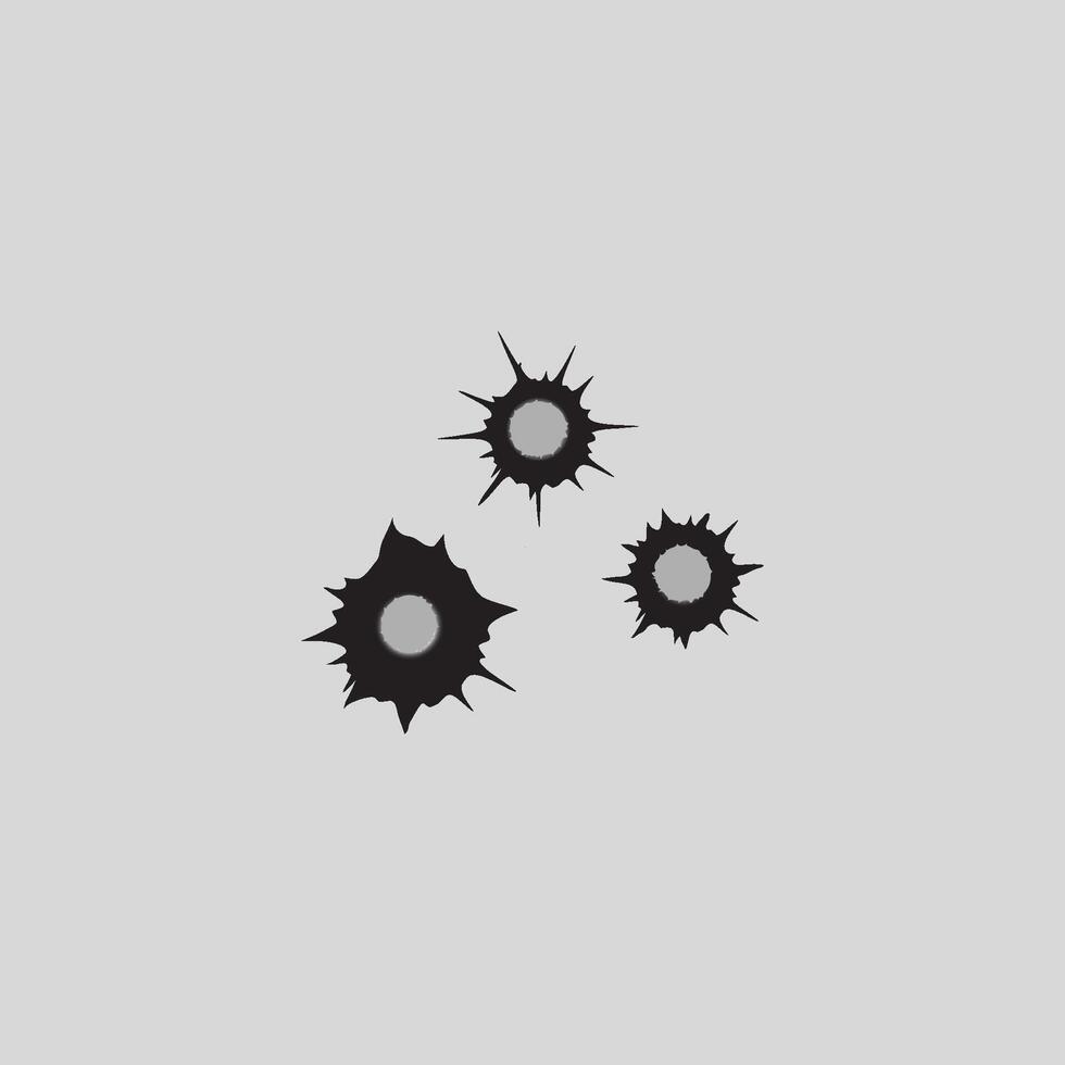 Three bullet holes silhouette on grey squire background vector