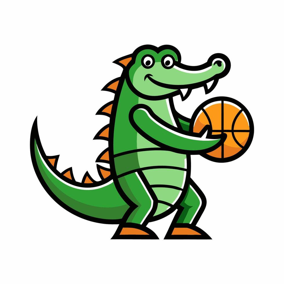 Crocodile playing basketball showing teeth vector