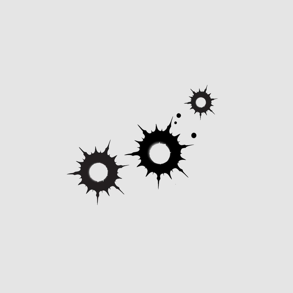 Bullet holes silhouette on grey squire background vector