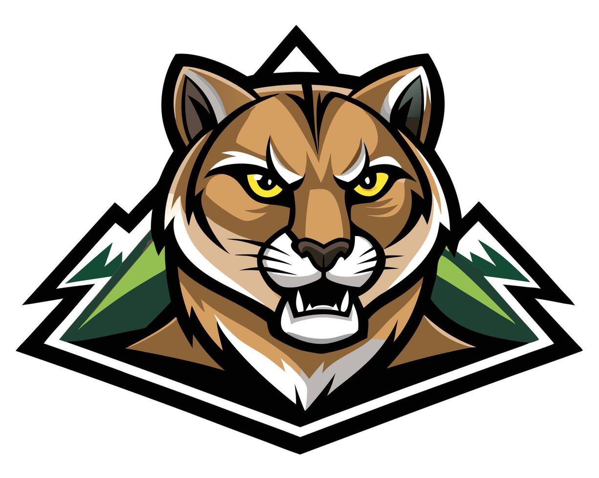 The head of a cougar is shown in a triangle vector