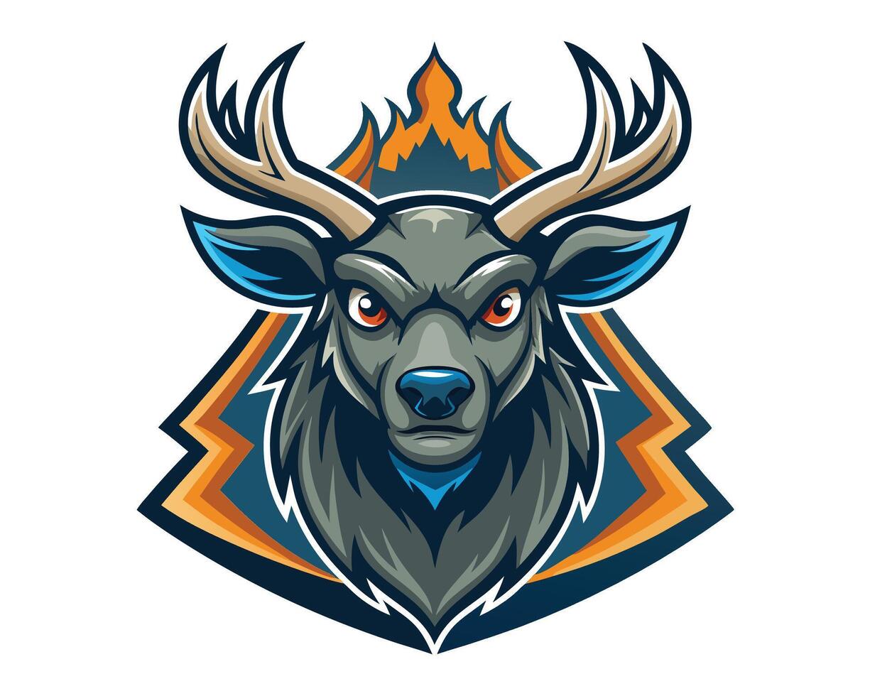 The head of a deer with horns and a blue background vector