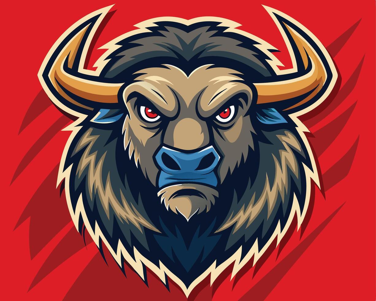 The head of an angry buffalo on a red background vector