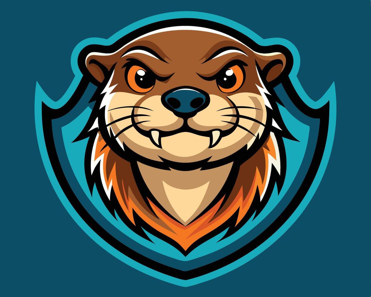 an otter mascot head on a blue background vector