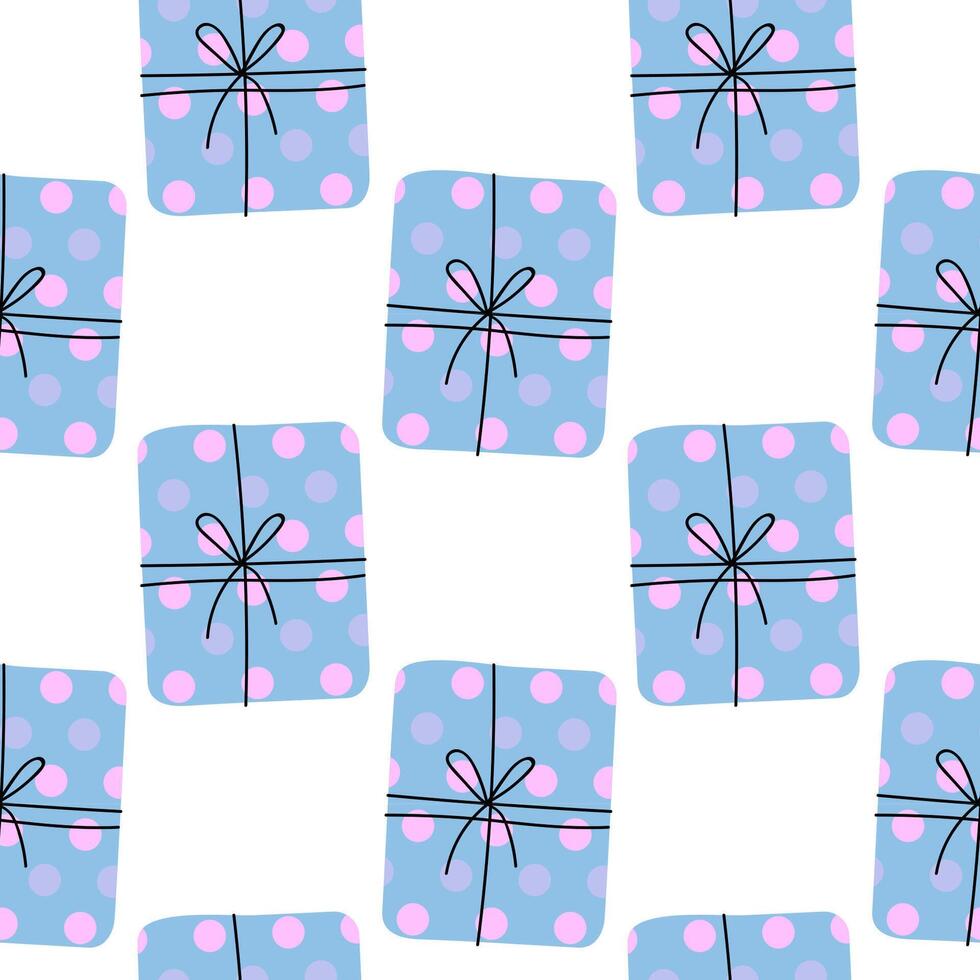 Colorful patterned gift boxes with pink dots evenly arranged on a white background vector