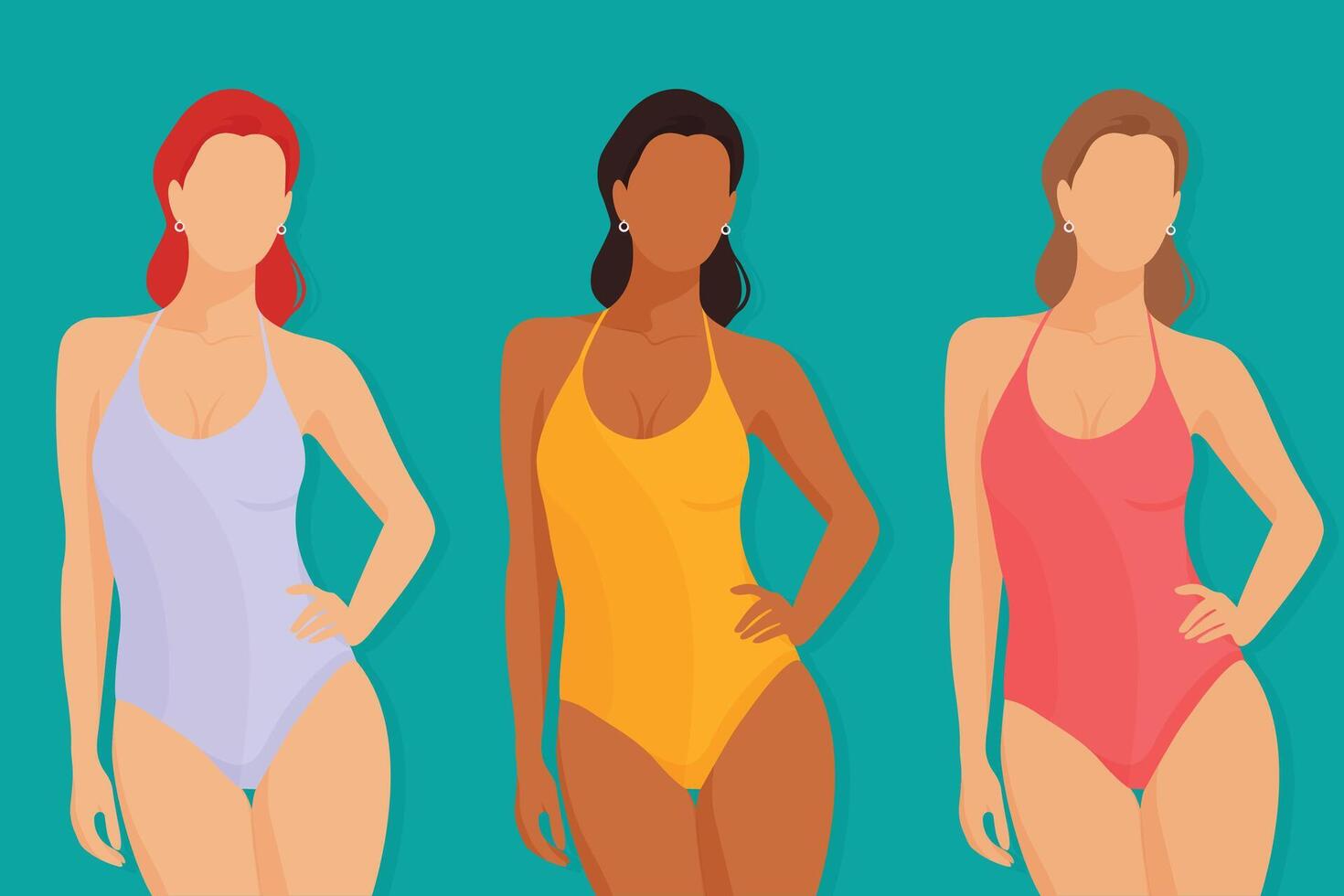 Set of faceless women in swimsuits flat illustration vector