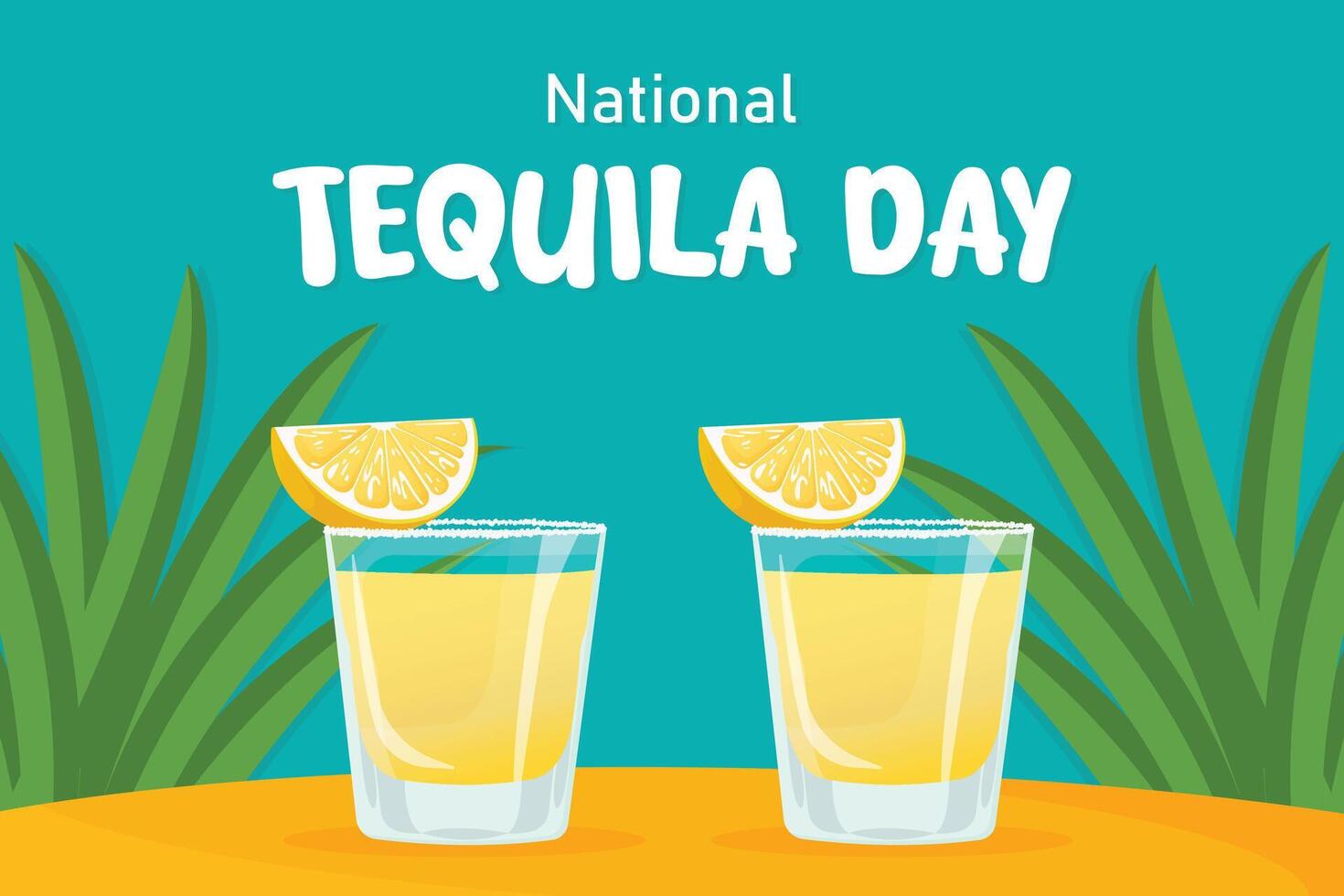 National tequila day flat illustration with tequila shots and lemons vector
