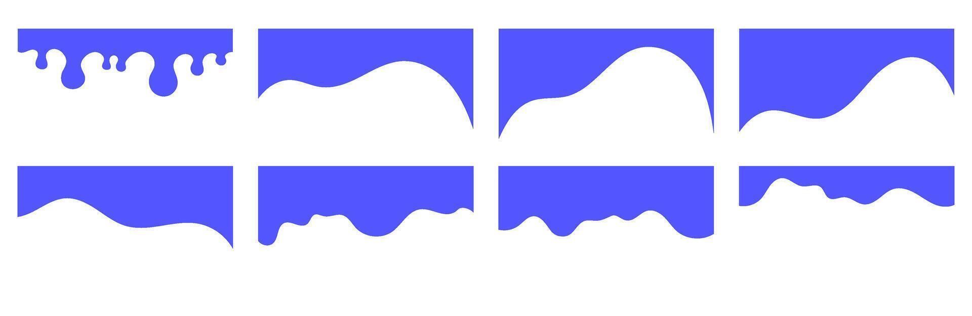 A collection of abstract blue drip and wave-shaped elements, ideal for graphic design, web, and artistic projects. vector