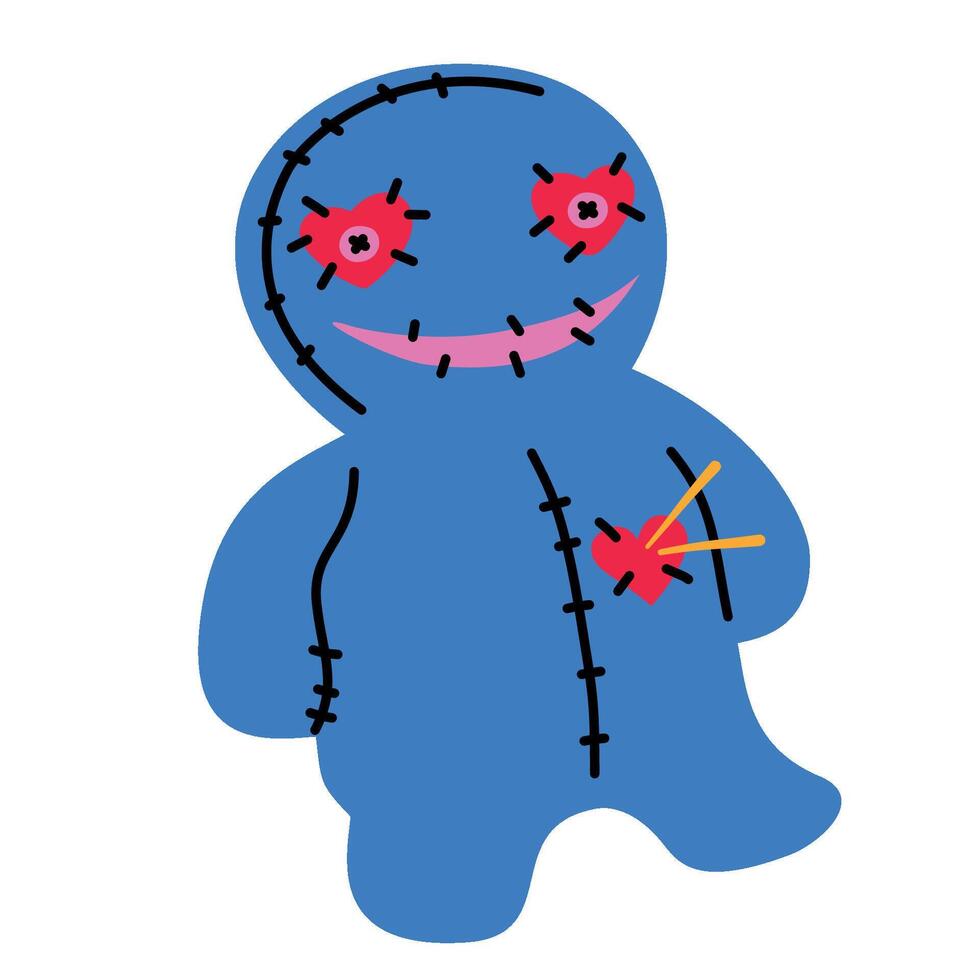 A voodoo doll with a heart pierced by a needle. vector