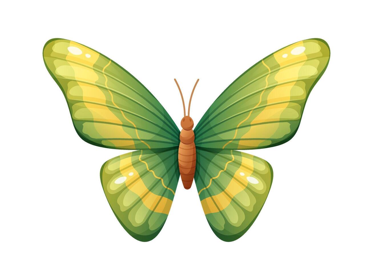 Beautiful green butterfly on white background. Brightly colored butterfly in green and yellow colors. isolated element vector