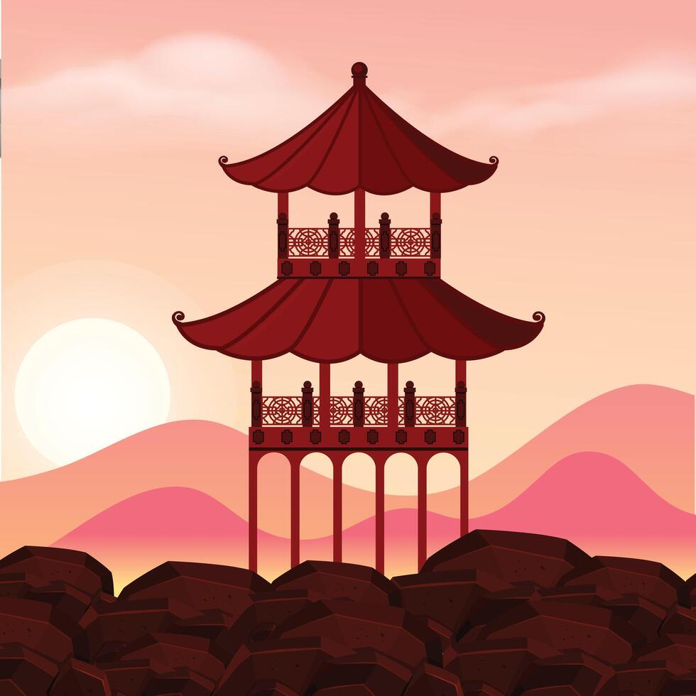 Japan pagoda traditional, traditional Chinese architecture ornate pagoda Roof, art vector