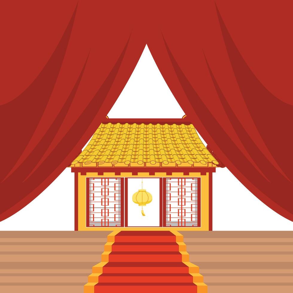 Chinese theme stage art, stage curtain, pavilion canopy, art vector
