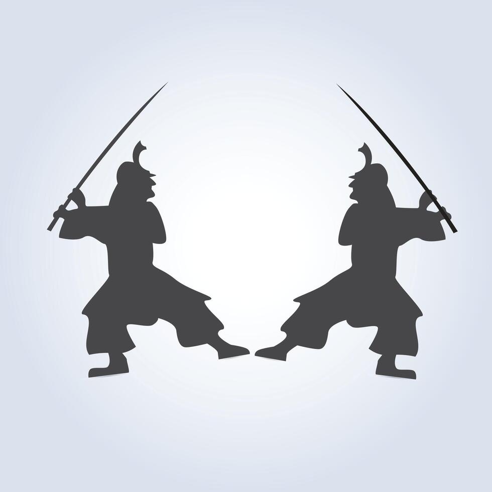 Silhouettes of samurai with weapons in attack, samurai warrior with a sword vector