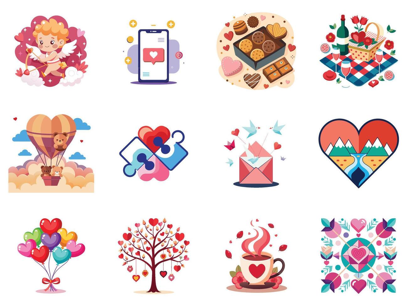 Valentine's Day icon set for all lovers on a white background vector