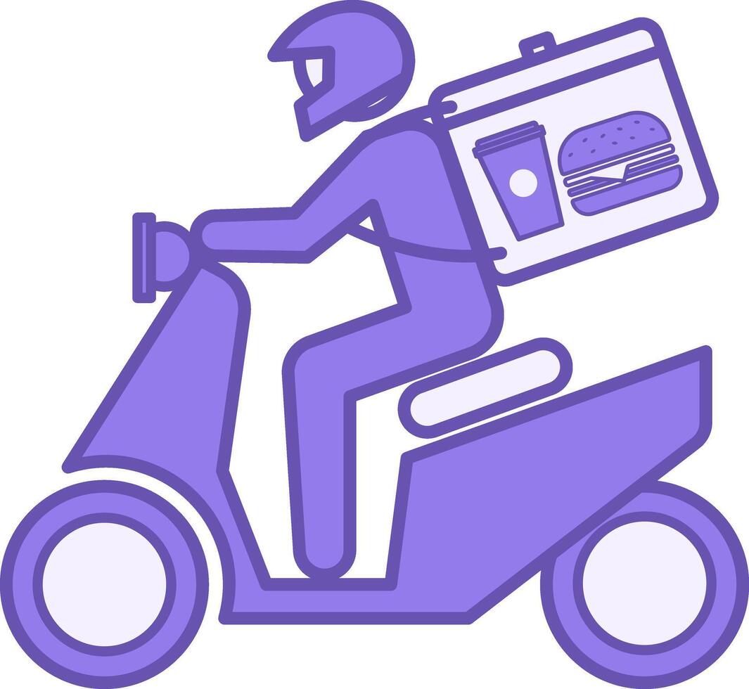 Food Delivery Color Icon. Courier Carrying Food To Customer. Man In Helmet Carrying Bag With Groceries On Motorcycle. Delivery Service. Restaurant Concept vector