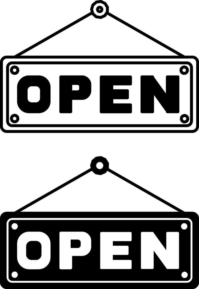 Open Icons. Black and White Icons. Sign Designed for Attachment to Doors of Shops, Cafes, Offices. Restaurant Concept vector