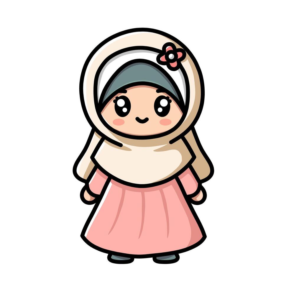 Cute Character in Traditional Islamic Dress Clip Art Illustration vector