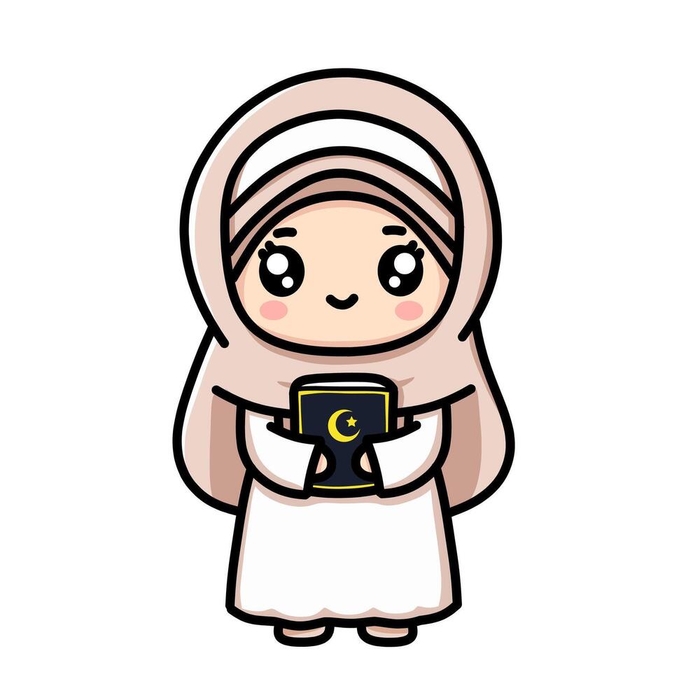 Cute Character Holding a Book Clip Art Illustration vector
