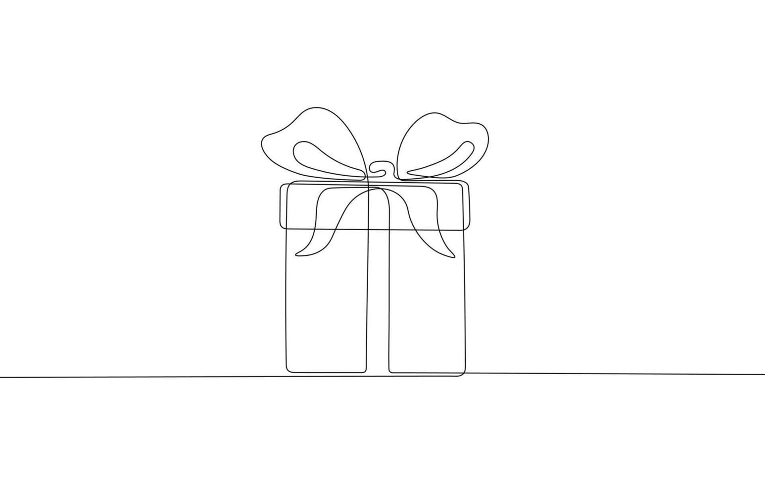 Gift box with a bow and ribbon continuous one line isolated on a white background. Continuous one line gift box. Graphic design. vector