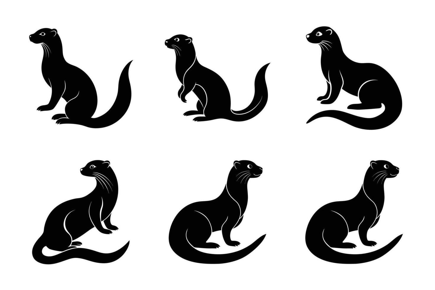 Otter Silhouette Set Wildlife Aquatic Animal Illustration Cute Playful Otter Pose Design for Nature Conservation Zoology and Artistic Animal Logo vector
