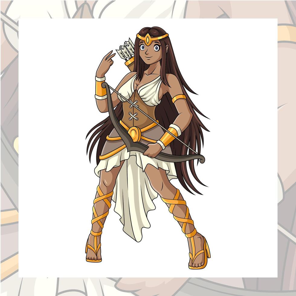 Cartoon artemis greek mythology isolated on white background vector