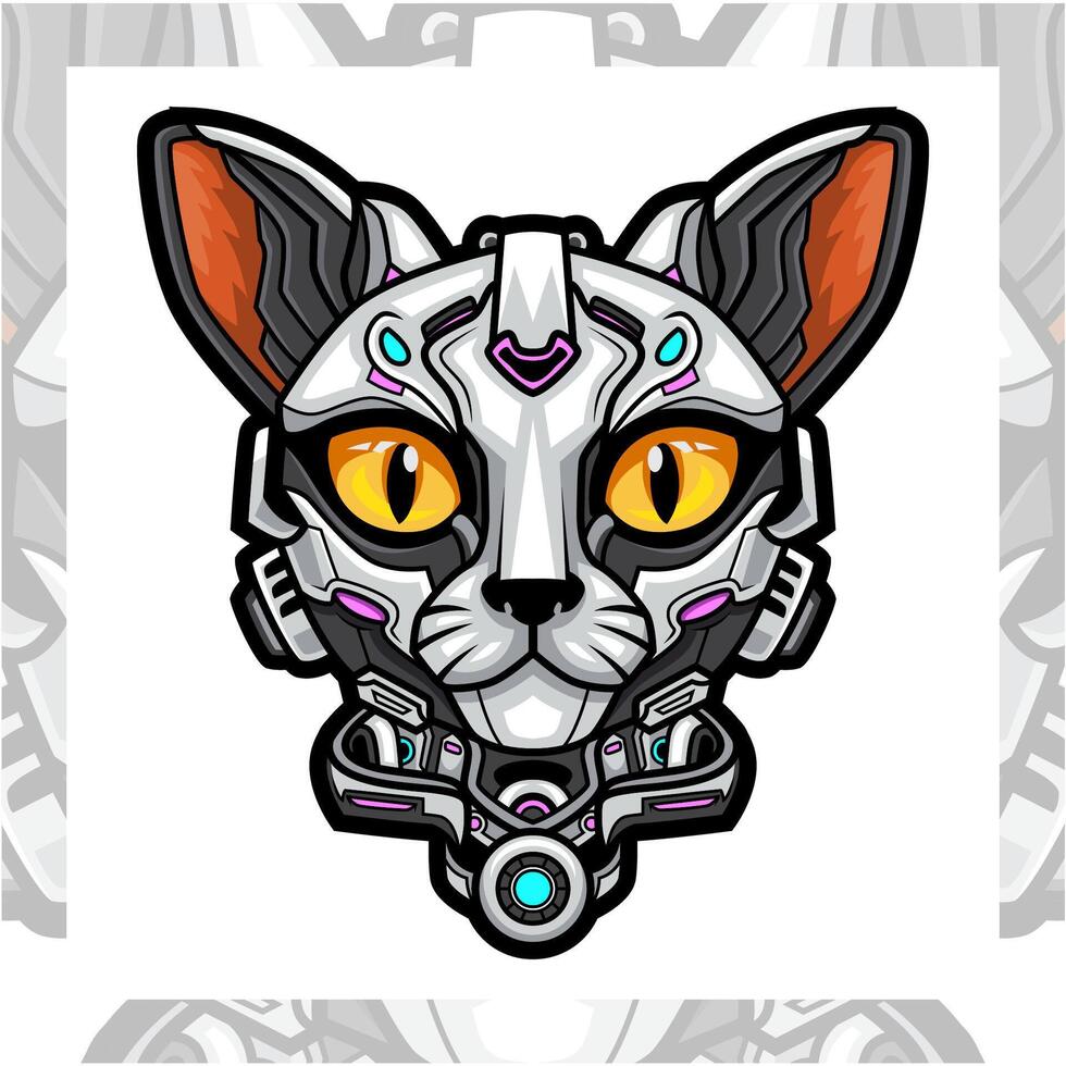 Cat head robot esport mascot logo design vector