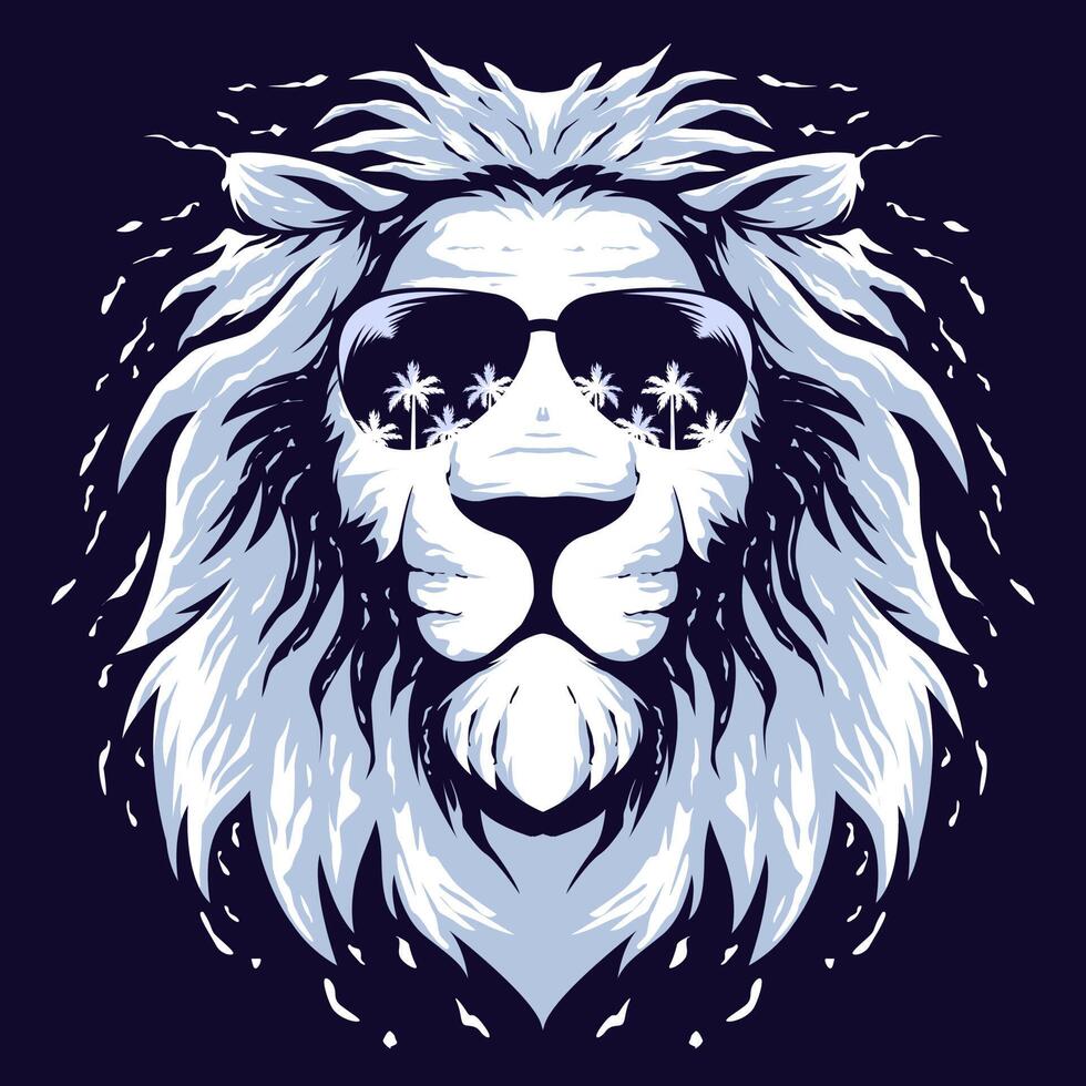 A lion with sunglasses on its head vector