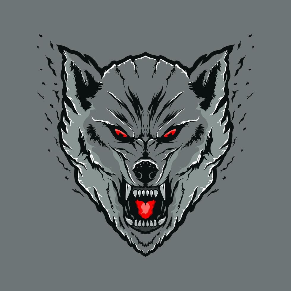 The wolf head is shown on a gray background vector