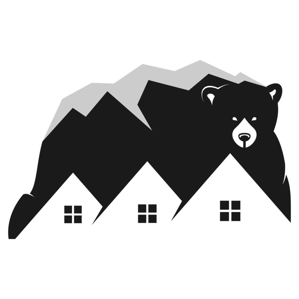 A black and white bear and house logo vector