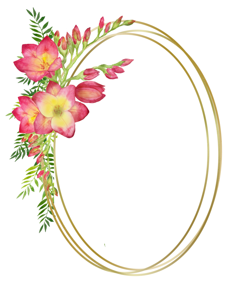 A flower wreath in a gold circle png